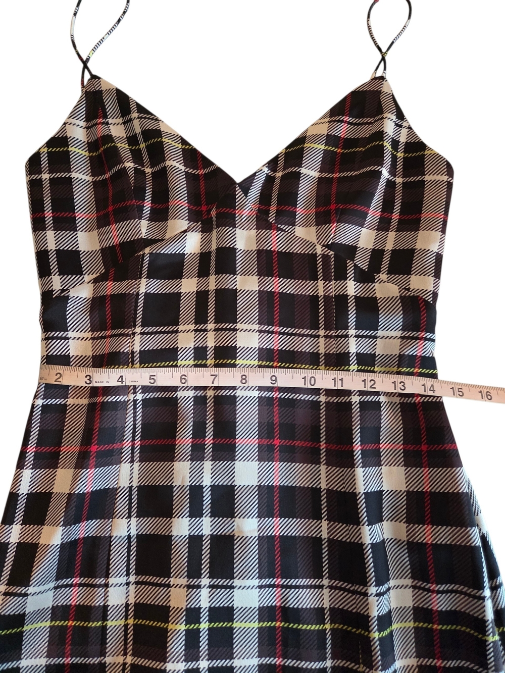 Alice + Olivia Burgundy & Black Plaid Slip Midi Dress Size 10 - Picture 4 of 4